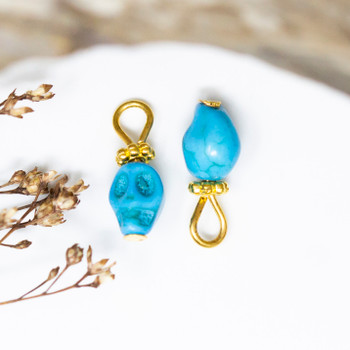 Gold Plated Blue Magnesite 11x6mm Skull with Crown Charm