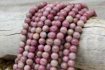 Rhodonite Polished 8mm Round - 2mm Large Hole