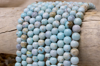 Fire Agate Polished Aqua 8mm Round - 2mm Large Hole