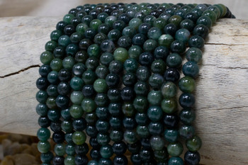 Moss Agate Polished 6mm Round - 2mm Large Hole