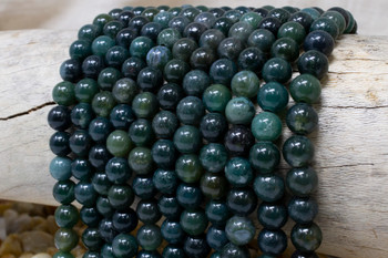 Moss Agate Polished 8mm Round - 2mm Large Hole
