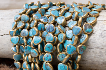 Natural Turquoise 10mm Triangle Gold Edge