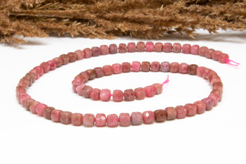 Rhodonite Brazil Polished 4mm Faceted Cube