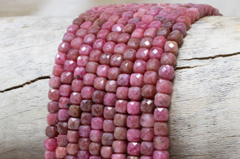 Rhodonite Brazil Polished 4mm Faceted Cube