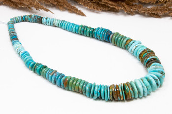 Natural Turquoise Polished 7-16mm Graduated Banded Heishi - Teal