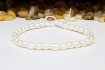 Freshwater Pearls A Grade Polished White 5-6mm Rice - 2mm Large Hole