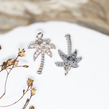 Silver Plated Micro Pave 15x11mm Palm Tree Charm