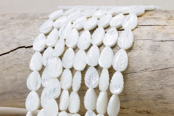Mother of Pearl White Sea Shell 8x12mm Leaf Carved Double Sided