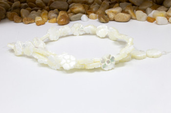 Mother of Pearl White Sea Shell 12mm Flower Carved Double Sided