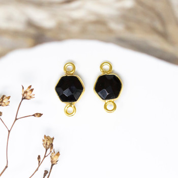 Black Onyx Polished Vermeille 6mm Faceted Hexagon Connector