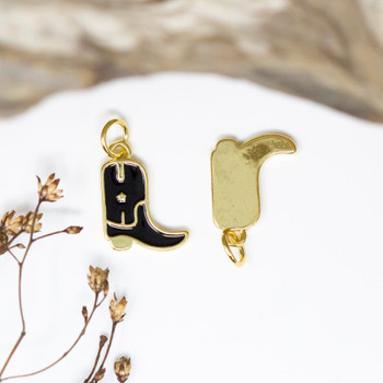 Gold Plated Enamel 15x10mm Black Cowboy Boot Charm