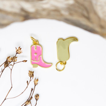 Gold Plated Enamel 15x10mm Pink Cowboy Boot Charm