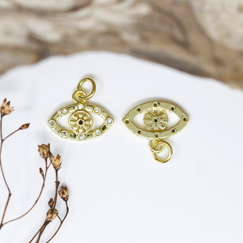 Gold Plated Micro Pave 14x11mm Evil Eye Charm