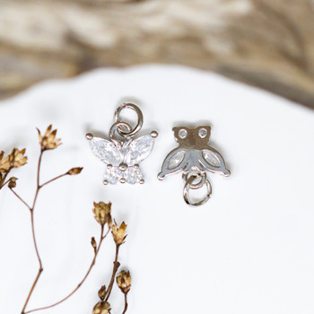 Silver Plated Micro Pave 11x10mm Butterfly Charm