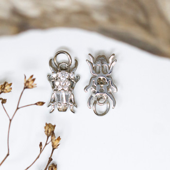 Silver Plated Micro Pave 14x8.5mm Beetle Charm