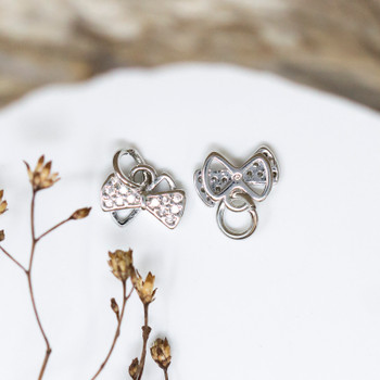 Silver Plated Micro Pave 7x9.5mm Tiny Bow Charm