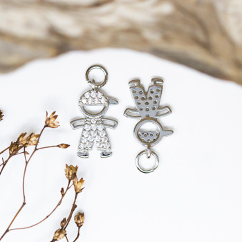 Silver Plated Micro Pave 10.5x17mm Boy Charm