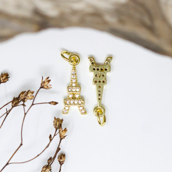 Gold Plated Micro Pave 17x7mm Eiffel Tower Charm