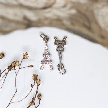 Silver Plated Micro Pave 17x7mm Eiffel Tower Charm
