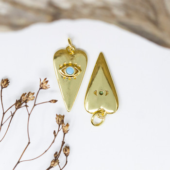 Gold Plated Micro Pave 10x20mm Blue Eye Long Heart Charm