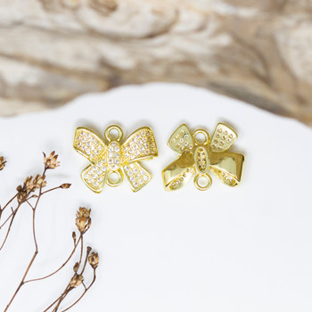 Gold Plated Micro Pave 17x13mm Bow Connector