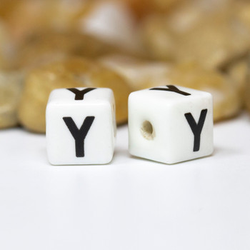 Ceramic 8mm Cube Alphabet Bead - Y
