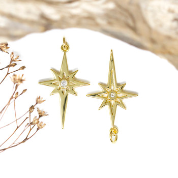Gold Plated Micro Pave 30x19mm North Star Charm