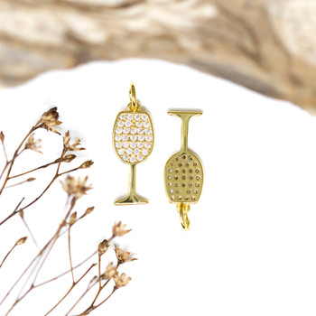 Gold Plated Micro Pave 18x7mm Wine Glass Charm