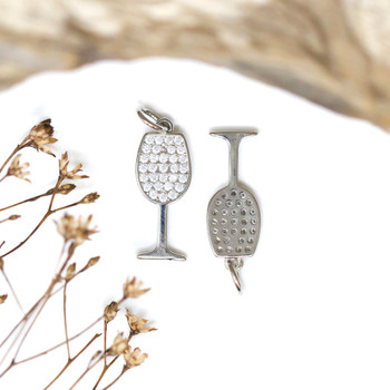 Silver Plated Micro Pave 18x7mm Wine Glass Charm