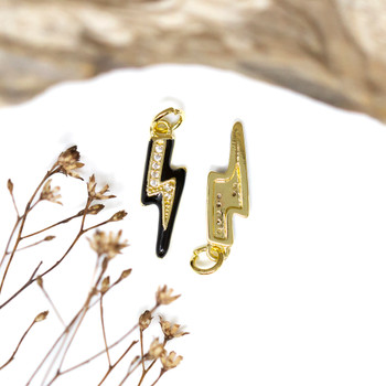 Gold Plated Enamel Micro Pave 15x6mm Black Lightening Bolt Charm