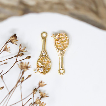 Gold Plated Micro Pave 18x8mm Racket Charm