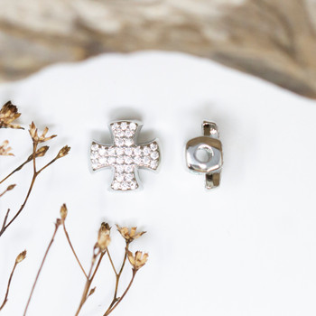 Silver Plated Micro Pave 11.5mm Square Cross Bead