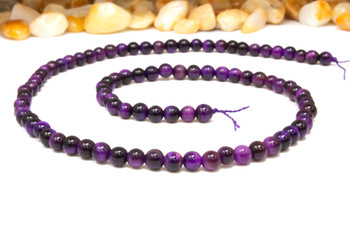 Tiger Eye A Grade Polished Dyed Purple 4mm Round