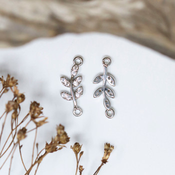 Silver Plated Micro Pave 19x7mm Leaves Branch Link