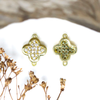 Gold Plated Micro Pave 11x14.5mm Quartefoil Link