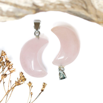 Rose Quartz Polished 18x25mm Crescent Moon Pendant