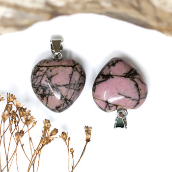 Black Veined Rhodonite Polished 20mm Heart Pendant