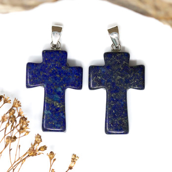 Lapis Dyed Polished 22x32mm Cross Pendant