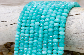 Jade Polished 5x8mm Dyed Light Turquoise Faceted Rondelle