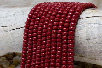 Jade Polished 5x8mm Dyed Dark Red Faceted Rondelle