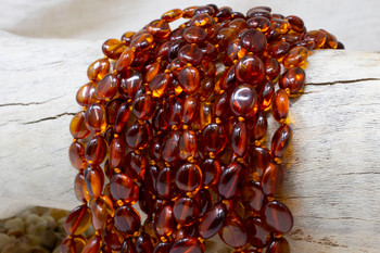 Baltic Amber Honey Cognac Polished 7-12mm Oval Nugget - 17" Strand
