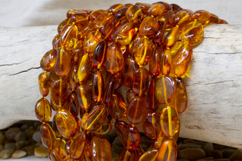 Baltic Amber Honey Cognac Polished 9-18mm Oval Nugget - 18.5" Strand