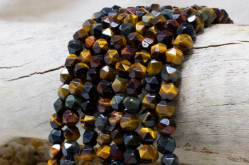 Tiger Eye Polished 8mm Mixed Faceted Round - 2.5mm Large Hole