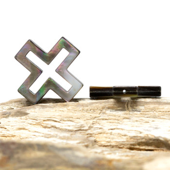 Tahitian Pearl Shell Polished 25mm Square Cross Bead