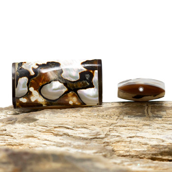 Sarmatieus Shell Polished 27.5x15mm Double Sided Rectangle Bead