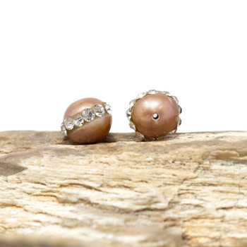Freshwater Pearl with Rhinestone Band Polished Rose Gold 7-8mm