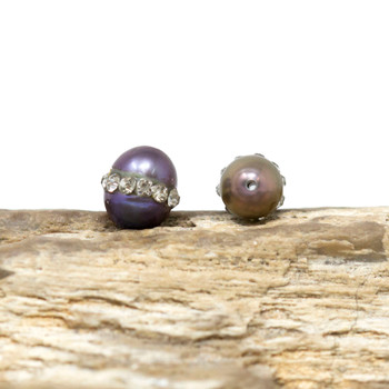 Freshwater Pearl with Rhinestone Band Polished Oval Peacock 7-8mm