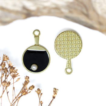 Gold Plated 23x15mm Enamel Table Tennis Paddle and Ball Charm