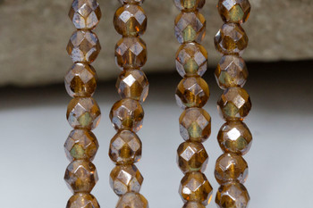 Fire Polish 4mm Faceted Round - Luster Smoky Topaz