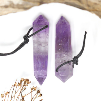 Cave Amethyst Polished 12x50mm Hexagonal Prism Pendant